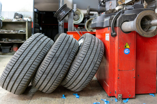 Image of Michelin brand tires waiting for balancing on April 21, 2022 in Aydin-Turkey