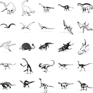 Collection of smooth vector EPS illustrations of various dinosaurs