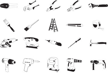 Obraz premium Collection of smooth vector EPS illustrations of various tools