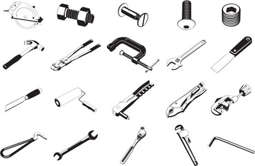 Collection of smooth vector EPS illustrations of various tools