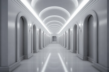 Illuminated corridor interior design. Empty Room Interior Background, creative ai