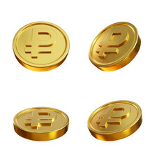 Set of golden rubble coins 3d render isolated on transparent background, png
