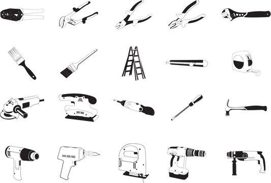 Collection of smooth vector EPS illustrations of various tools
