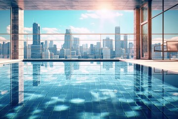 stock photo of swimming pool on the apartment city view photography Generative AI