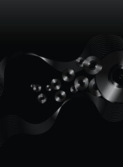 Background illustration of black vinyl discs and waves