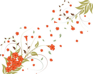 Spring floral vector ornament with leaves and flowers