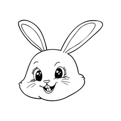 Cute outline rabbit, bunny for coloring. Rabbit Bunny Cartoon Outline Coloring Book or page for kids. Happy Easter in doodle style. Illustration Vector.