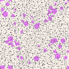 Fototapeta na wymiar Abstract Contemporary seamless pattern with drops shapes. Modern Minimalistic background with repeat random black and pink bubble. Vector illustration for wrapping paper, cover, fabric, print