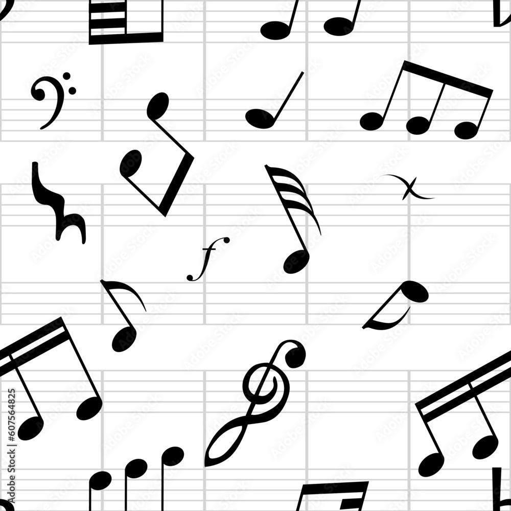 Poster seamless musical notes texture. for easy making seamless pattern just drag all group into swatches b