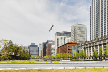 cityscape of the Chiyoda district along the National Garden in Tokyo, Japan