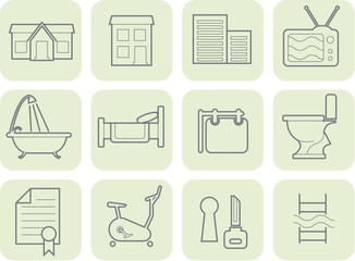 Real Estate and amenities icon set