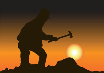 mountain men silhouette with the sun background