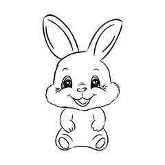Cute outline rabbit, bunny for coloring. Rabbit Bunny Cartoon Outline Coloring Book or page for kids. Happy Easter in doodle style. Illustration Vector.