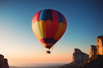 Obraz premium Illustration of hot air balloon flying towards blue sky