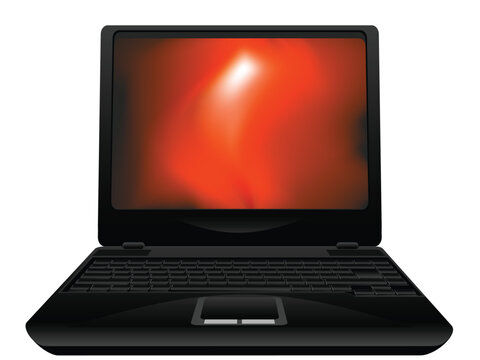 Computer notebook with a flame on the screen of the monitor in a vector