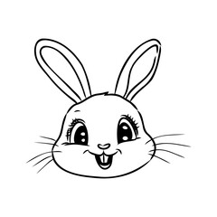 Cute outline rabbit, bunny for coloring. Rabbit Bunny Cartoon Outline Coloring Book or page for kids. Happy Easter in doodle style. Illustration Vector.