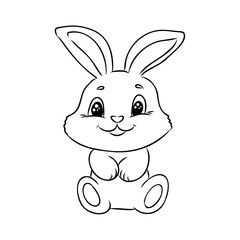 Cute outline rabbit, bunny for coloring. Rabbit Bunny Cartoon Outline Coloring Book or page for kids. Happy Easter in doodle style. Illustration Vector.