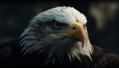 Obraz premium Majestic bird of prey perching, staring fiercely generated by AI