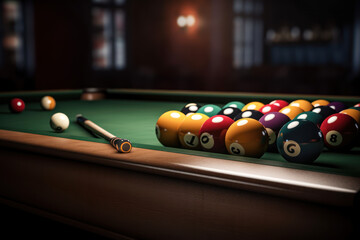 Billiard table with balls. AI - obrazy, fototapety, plakaty