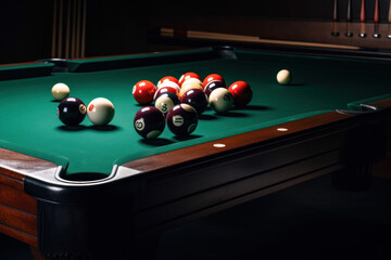 Billiard table with balls. AI