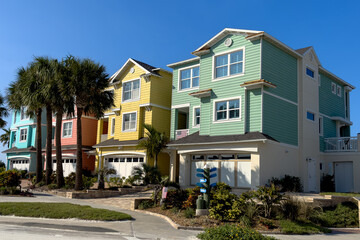 Row of colorful houses in Ponce, Inlet, Florida, USA. May 28, 2023