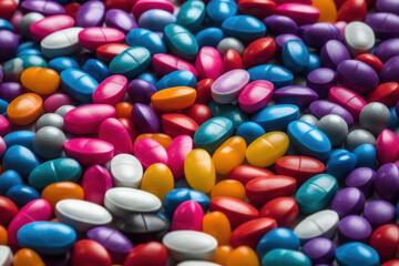 Colorful pills and capsules. AI