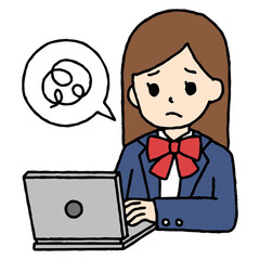 パソコン学習をする女子高生が困惑している