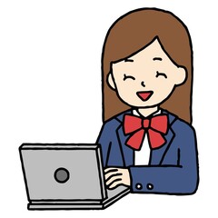 笑顔でパソコン学習をする女子高生