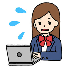 パソコン学習をする女子高生が焦っている