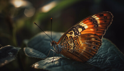 Fototapeta na wymiar Vibrant butterfly wing showcases nature delicate beauty generated by AI