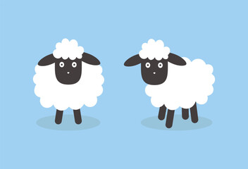 Vector sheep,  flat style,  isolated on a white background. Cartoon drawing of a sheep.