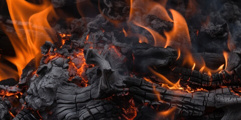Burning coals from a fire abstract background. AI