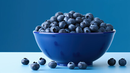 Monochromatic Blue Toned Blueberries in Bowl Generative AI