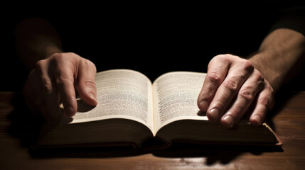 Naklejka premium Close Up of Hands Holding an Open Book, Symbol of Knowledge Generative AI