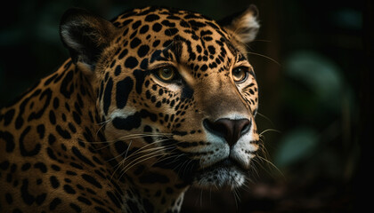 Majestic big cat staring in African wilderness generated by AI