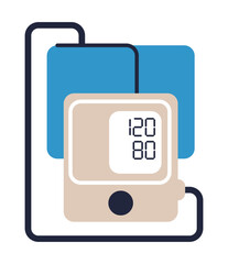 Concept image of tonometer in flat geometric style. Instrument for measuring blood pressure and pulse. Diagnosis of diseases of the cardiovascular system.