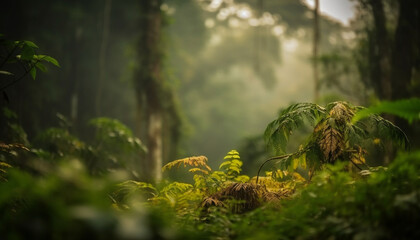 Tropical rainforest beauty in nature at sunrise generated by AI