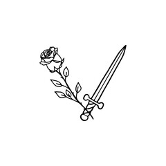 vector illustration of rose and sword