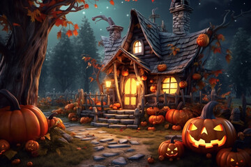 halloween pumpkin and pumpkins with ai generative - obrazy, fototapety, plakaty