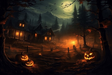 halloween background with pumpkins with ai generative