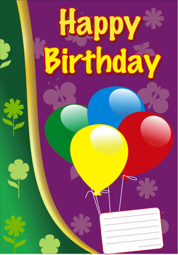vector birthday card with balloons