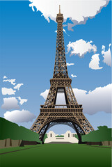 Fototapeta premium Vector illustration of Eiffel Tower from the Champ de Mars (Field of Mars)