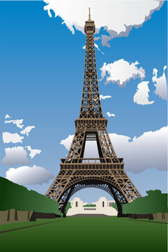 Vector illustration of Eiffel Tower from the Champ de Mars (Field of Mars)