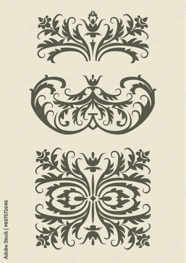 Aufkleber vector ornaments in baroque flower style, isolate design elements. full scalable vector graphic incl