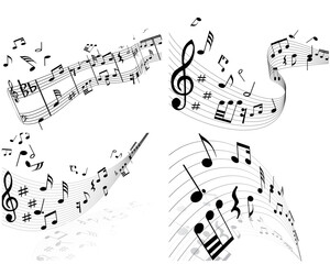 Set of four vector musical notes staff