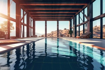 stock photo of swimming pool on the apartment urban view photography Generative AI