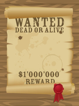 Wild west wanted poster.  Grouped for easy editing.  More scroll illustrations in my portfolio.