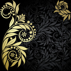 Elegance  plant wiht gold leaves  on the black background