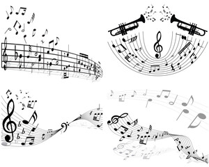 Set of four vector musical notes staff