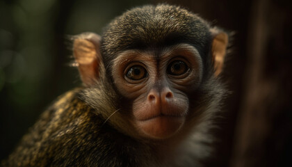 Cute macaque staring, portrait in forest generated by AI